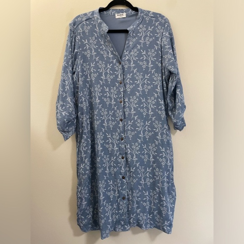 Kindred Anthropologie Embroidered‎ Floral Shirt Dress - 1X